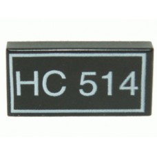 Part 3069bpa1 Black Tile 1 x 2 with White 'HC 514' Text Pattern 